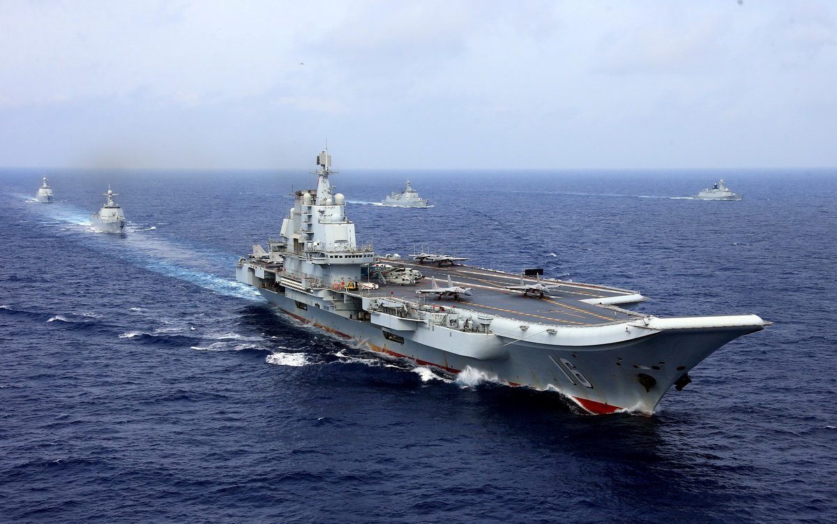 China's aircraft carrier Liaoning takes part in a military drill of Chinese People's Liberation Army (PLA) Navy in the western Pacific Ocean