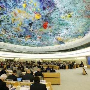 President of the Human Rights Commission of Saudi Arabia al Aiban attends the Universal Periodic Review at the United Nations in Geneva