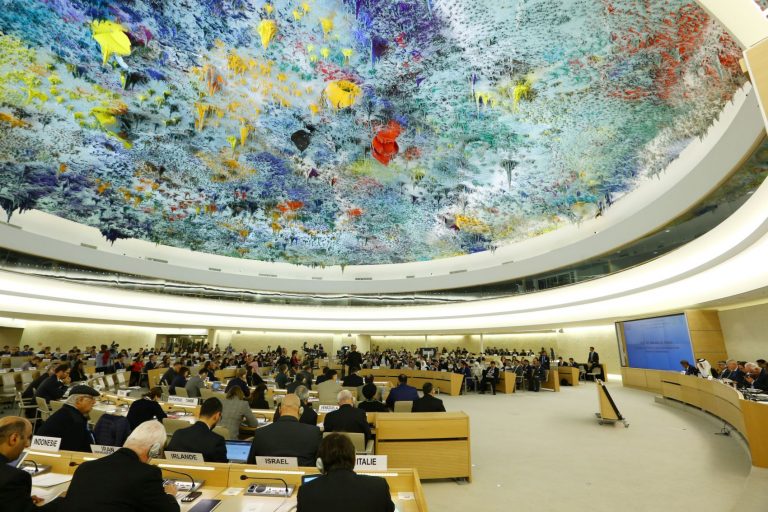 President of the Human Rights Commission of Saudi Arabia al Aiban attends the Universal Periodic Review at the United Nations in Geneva