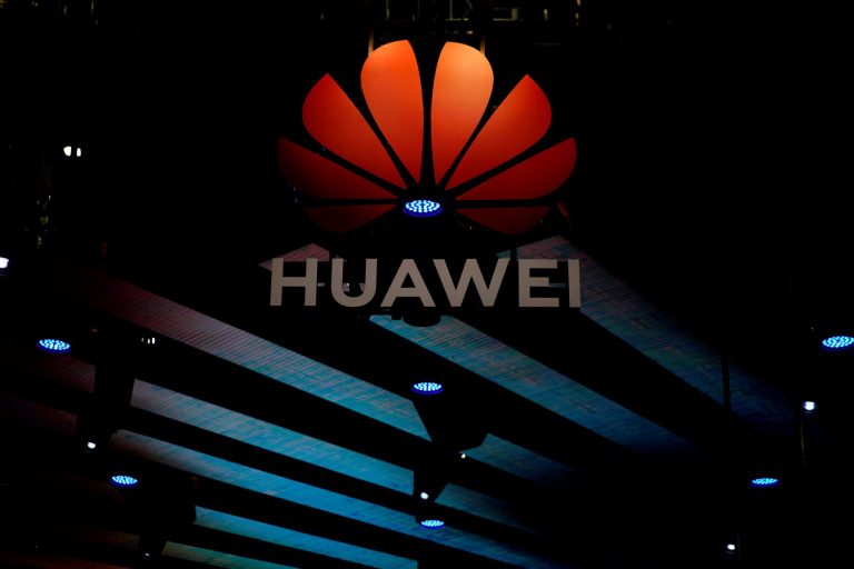 Huawei logo is pictured during the media day for the Shanghai auto show in Shanghai