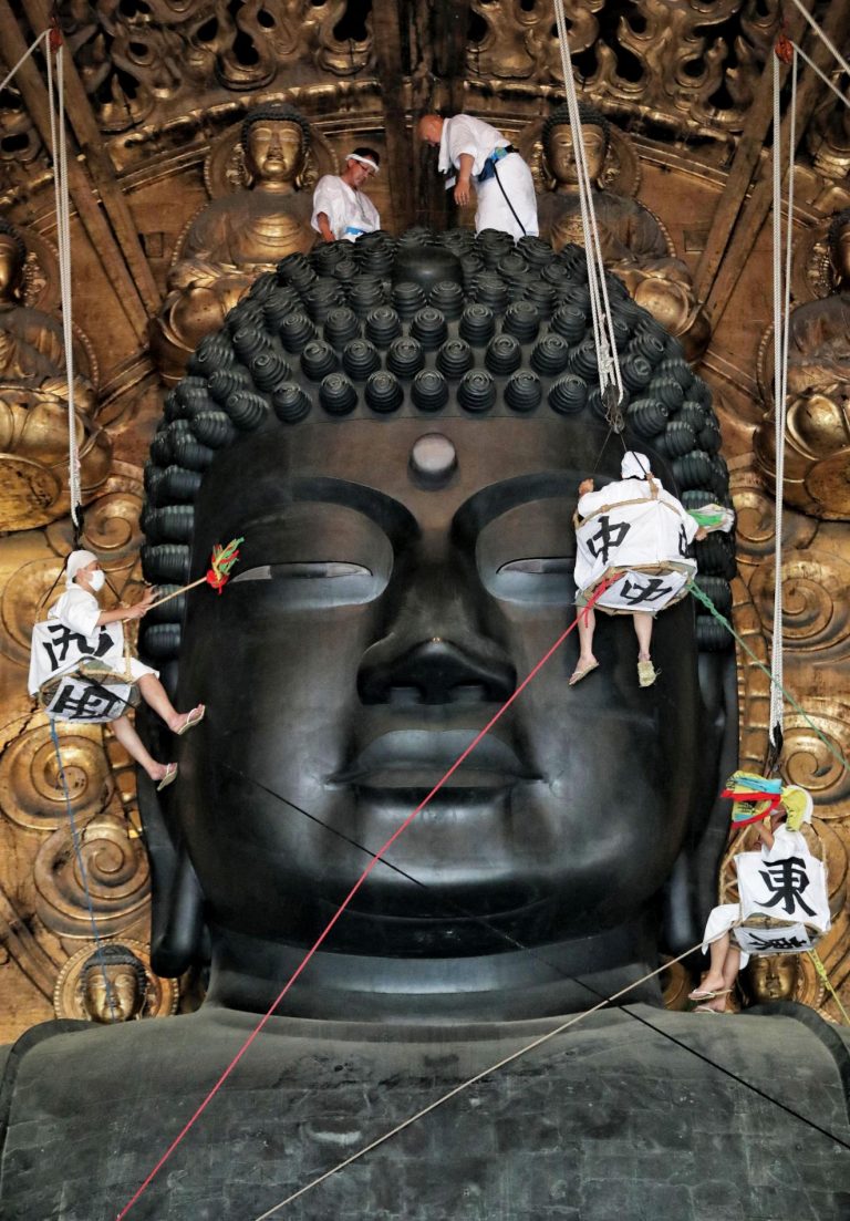 Japan Todaiji Buddha Gets A Cleaning Before Obon Festivities