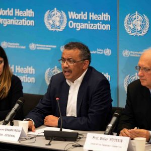 Director-General of WHOTedros takes part to a news conference after a meeting of the Emergency Committee for Pneumonia due to the Novel Coronavirus 2019-nCoV in Geneva