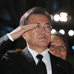 South Korean President Moon Jae-in attends a ceremony commemorating the 70th anniversary of the Korean War at Seoul Air Base in Seongnam