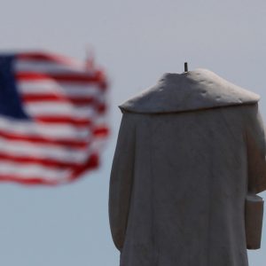 The head of a statue of Christopher Columbus was pulled off overnight in Boston