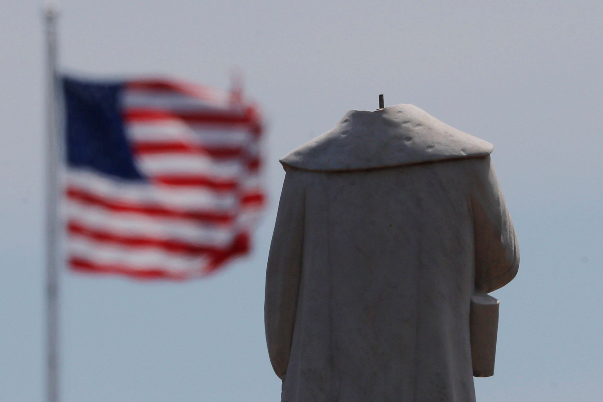 The head of a statue of Christopher Columbus was pulled off overnight in Boston