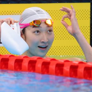 Rikako Ikee - reacting to win in 50-meter freestyle