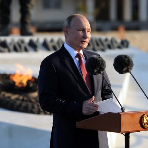 Russia's President Vladimir Putin visits a monument on Unity Day in Sevastopol