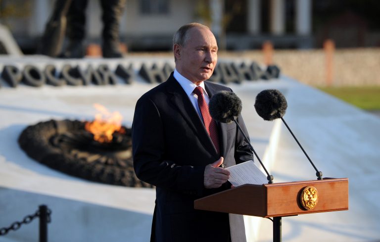 Russia's President Vladimir Putin visits a monument on Unity Day in Sevastopol