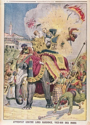 An assassination attempt on Lord Charles Hardinge (1858-1944) Viceroy of India, illustration from ‘Le Petit Journal’, 12th January 1913 (colour litho)