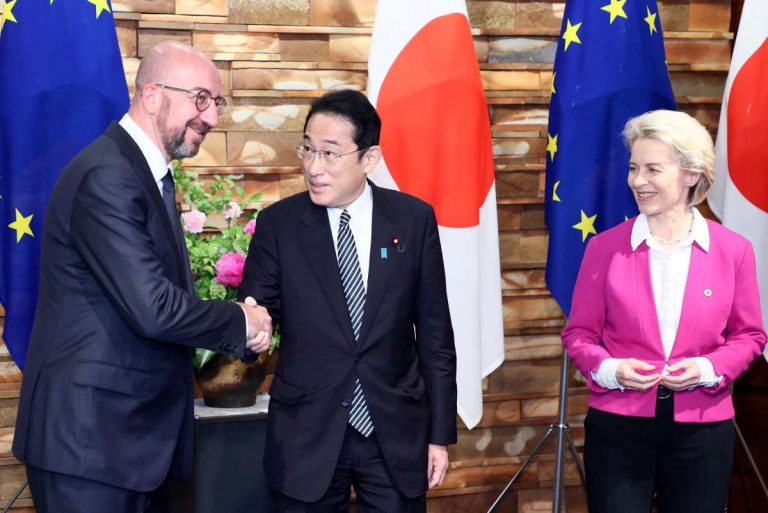 20220512 Kishida Japan EU Summit Charles Michel Ursula von der Leyen