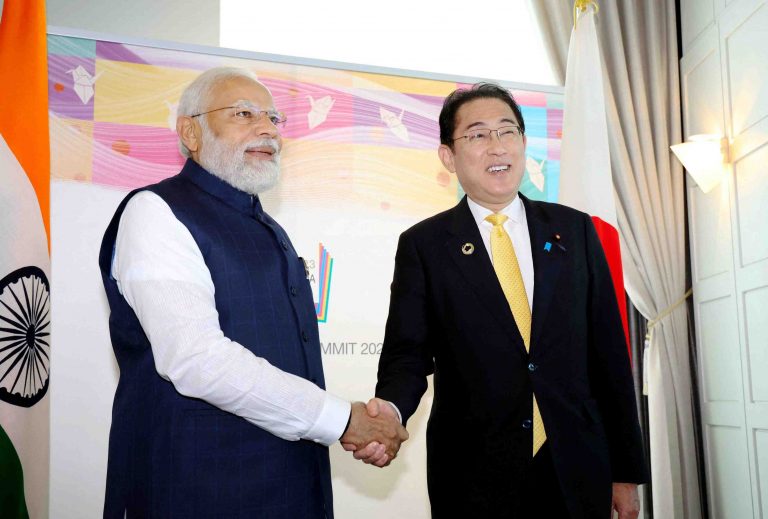 Indian Prime Minister Narendra Modi holds a bilateral meeting with Japan's Prime Minister Fumio Kishida on the sideline of the G7 leaders' summit in Hiroshima