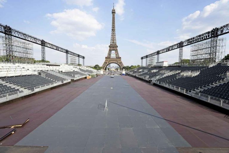 Paris Olympics Eiffel Tower June 26 Kyodo rs