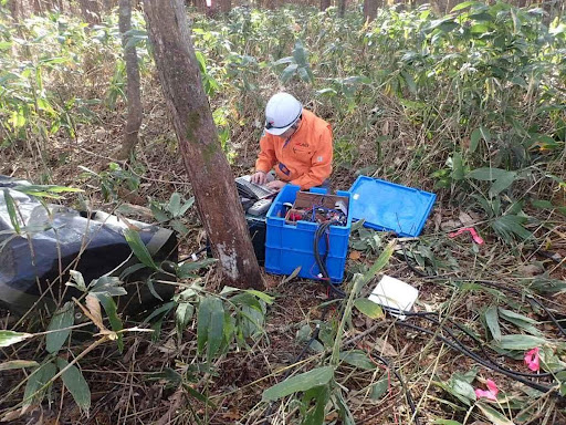 Conducting surveys at a possible geothermal site.